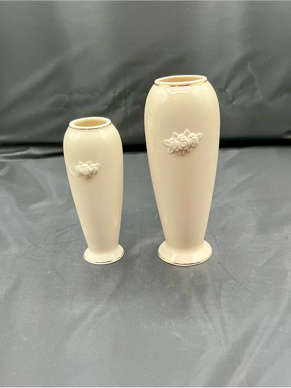 Lenox Rose blossom bud vase porcelain 24K Gold Trim ivory cream set of 2